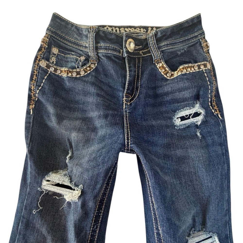 Y2K Answer Me Bling Rhinestone Bootcut Jeans 26-27"‎ - Picture 4 of 7